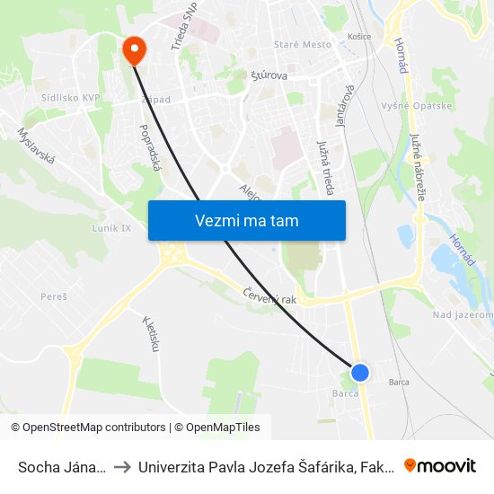 Socha Jána Pavla II to Univerzita Pavla Jozefa Šafárika, Fakulta Verejnej Správy map