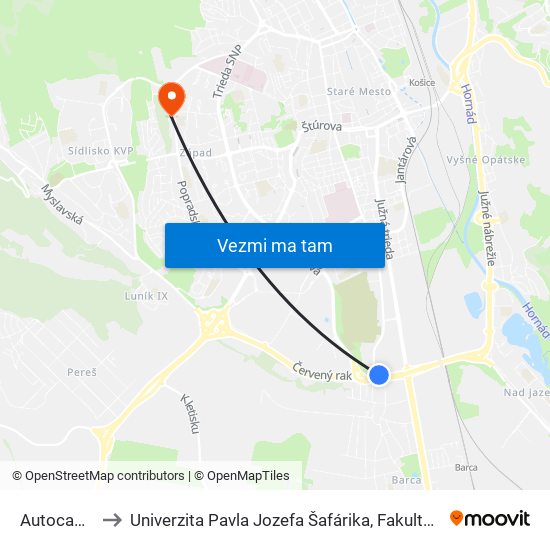 Autocamping to Univerzita Pavla Jozefa Šafárika, Fakulta Verejnej Správy map