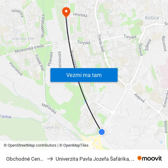 Obchodné Centrum Optima to Univerzita Pavla Jozefa Šafárika, Fakulta Verejnej Správy map