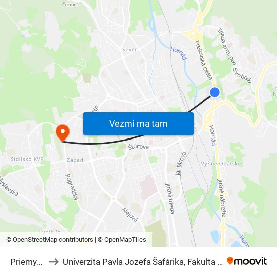 Priemyselná to Univerzita Pavla Jozefa Šafárika, Fakulta Verejnej Správy map