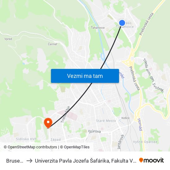 Bruselská to Univerzita Pavla Jozefa Šafárika, Fakulta Verejnej Správy map