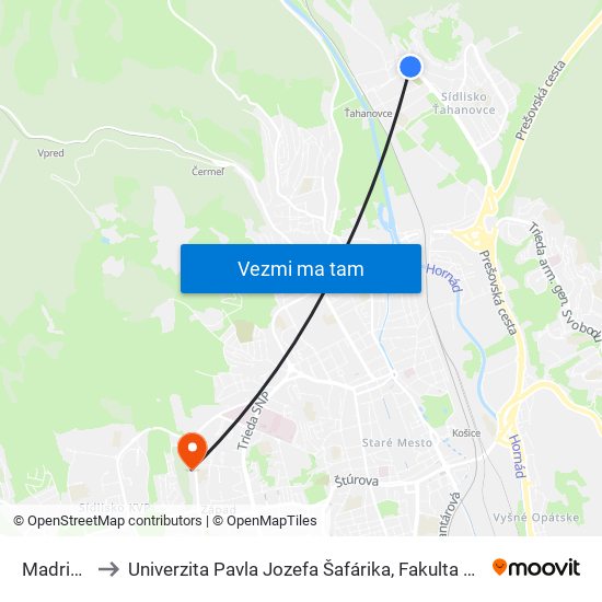 Madridská to Univerzita Pavla Jozefa Šafárika, Fakulta Verejnej Správy map