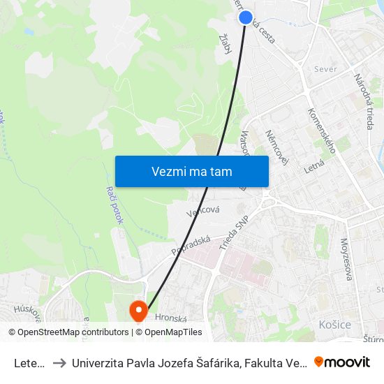 Letecká to Univerzita Pavla Jozefa Šafárika, Fakulta Verejnej Správy map