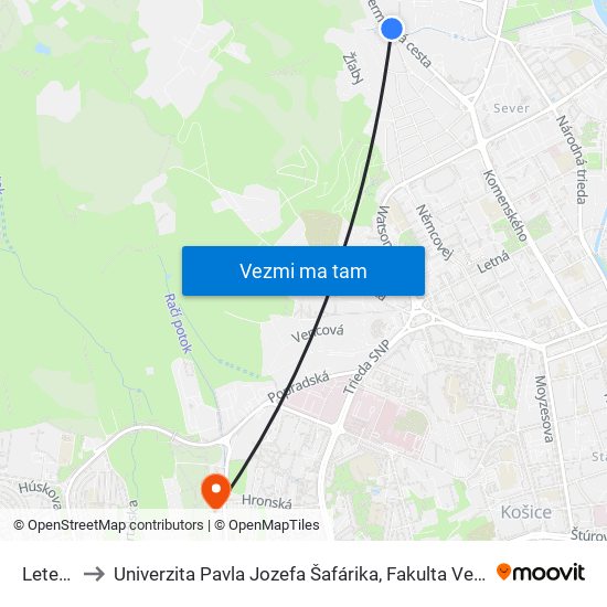 Letecká to Univerzita Pavla Jozefa Šafárika, Fakulta Verejnej Správy map