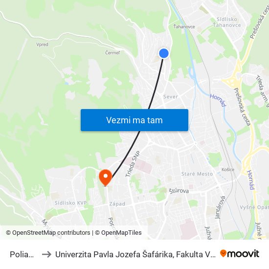 Polianska to Univerzita Pavla Jozefa Šafárika, Fakulta Verejnej Správy map