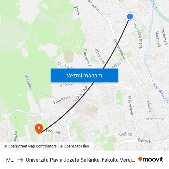 Mier to Univerzita Pavla Jozefa Šafárika, Fakulta Verejnej Správy map