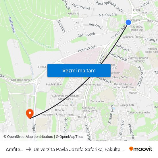 Amfiteáter to Univerzita Pavla Jozefa Šafárika, Fakulta Verejnej Správy map