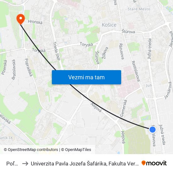 Poľská to Univerzita Pavla Jozefa Šafárika, Fakulta Verejnej Správy map