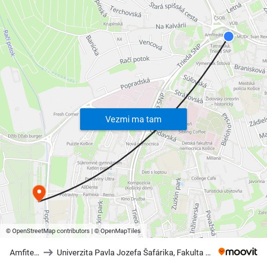 Amfiteáter to Univerzita Pavla Jozefa Šafárika, Fakulta Verejnej Správy map