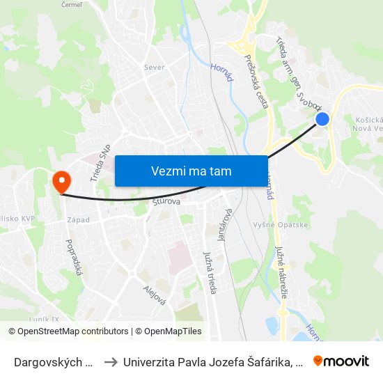 Dargovských Hrdinov, Miú to Univerzita Pavla Jozefa Šafárika, Fakulta Verejnej Správy map