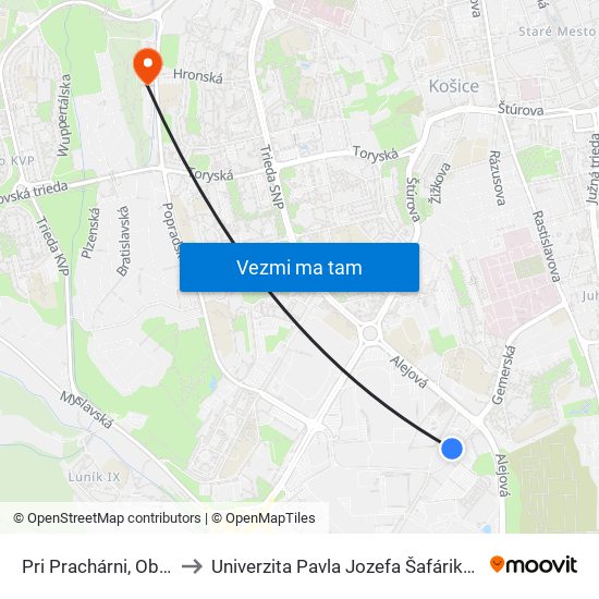 Pri Prachárni, Obchodné Centrá to Univerzita Pavla Jozefa Šafárika, Fakulta Verejnej Správy map