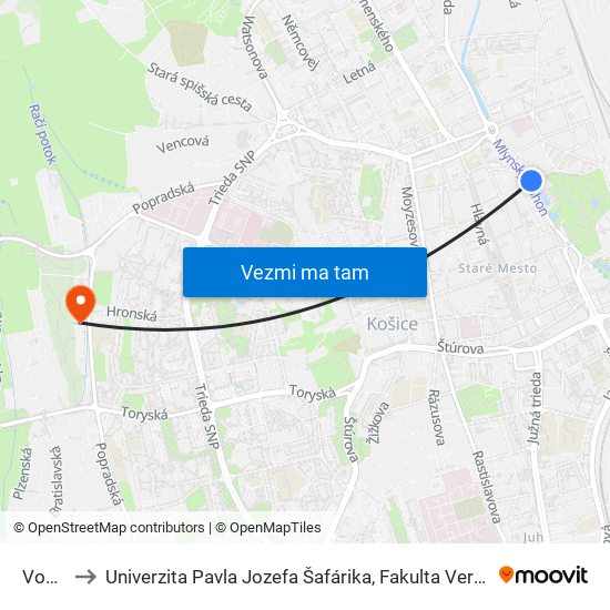 Vodná to Univerzita Pavla Jozefa Šafárika, Fakulta Verejnej Správy map