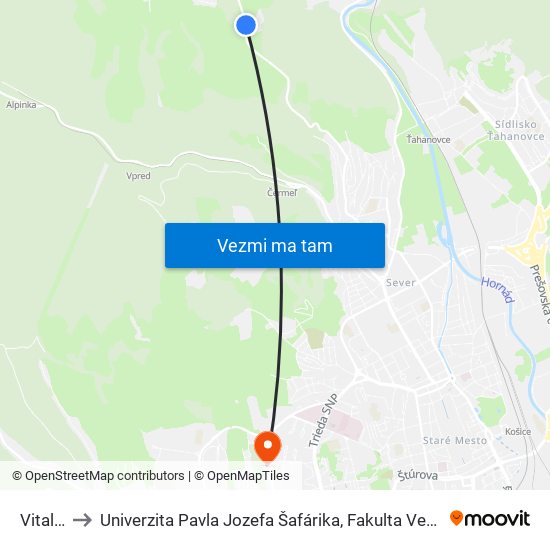 Vitalina to Univerzita Pavla Jozefa Šafárika, Fakulta Verejnej Správy map