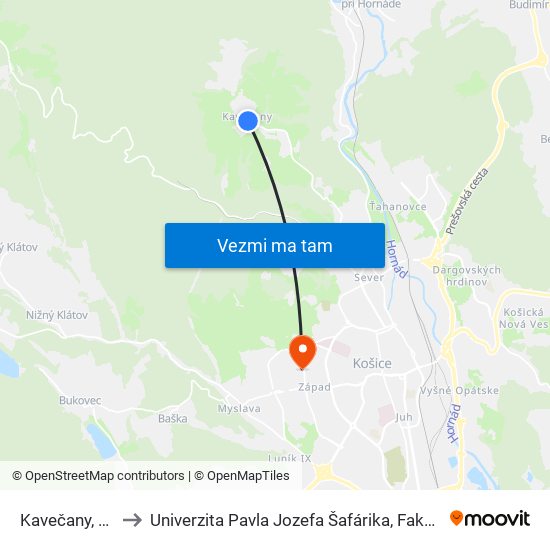 Kavečany, Cintorín to Univerzita Pavla Jozefa Šafárika, Fakulta Verejnej Správy map