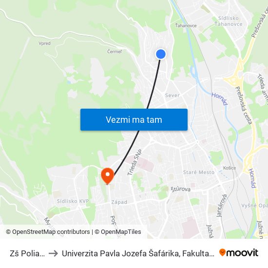 Zš Polianska to Univerzita Pavla Jozefa Šafárika, Fakulta Verejnej Správy map