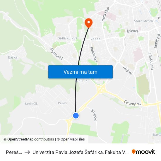 Perešská to Univerzita Pavla Jozefa Šafárika, Fakulta Verejnej Správy map