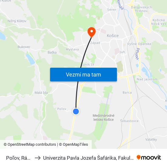 Poľov, Rázcestie to Univerzita Pavla Jozefa Šafárika, Fakulta Verejnej Správy map