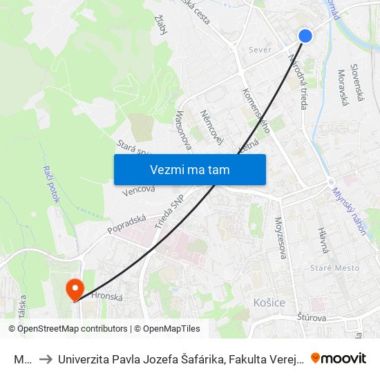 Mier to Univerzita Pavla Jozefa Šafárika, Fakulta Verejnej Správy map