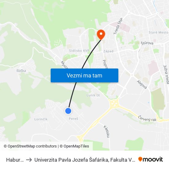 Haburská to Univerzita Pavla Jozefa Šafárika, Fakulta Verejnej Správy map