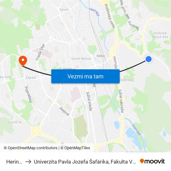 Heringeš to Univerzita Pavla Jozefa Šafárika, Fakulta Verejnej Správy map