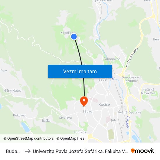 Budanova to Univerzita Pavla Jozefa Šafárika, Fakulta Verejnej Správy map