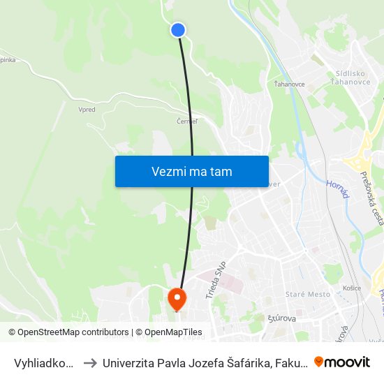 Vyhliadková Veža to Univerzita Pavla Jozefa Šafárika, Fakulta Verejnej Správy map