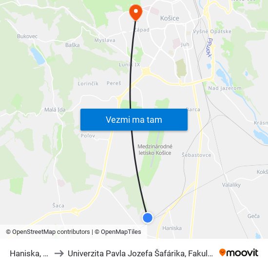 Haniska, Unimo to Univerzita Pavla Jozefa Šafárika, Fakulta Verejnej Správy map