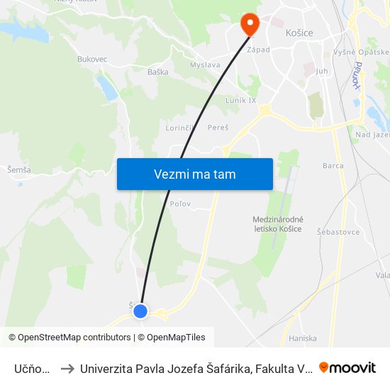 Učňovksá to Univerzita Pavla Jozefa Šafárika, Fakulta Verejnej Správy map