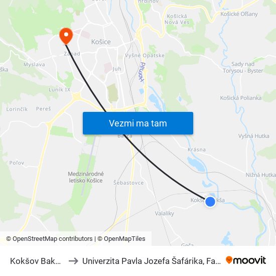 Kokšov Bakša, Kostol to Univerzita Pavla Jozefa Šafárika, Fakulta Verejnej Správy map