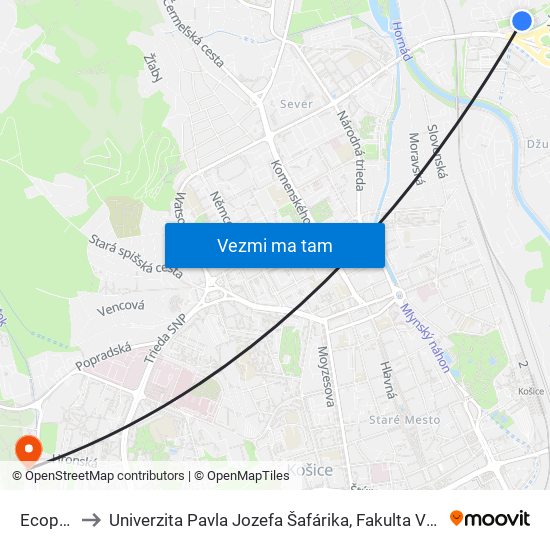 Ecopoint to Univerzita Pavla Jozefa Šafárika, Fakulta Verejnej Správy map