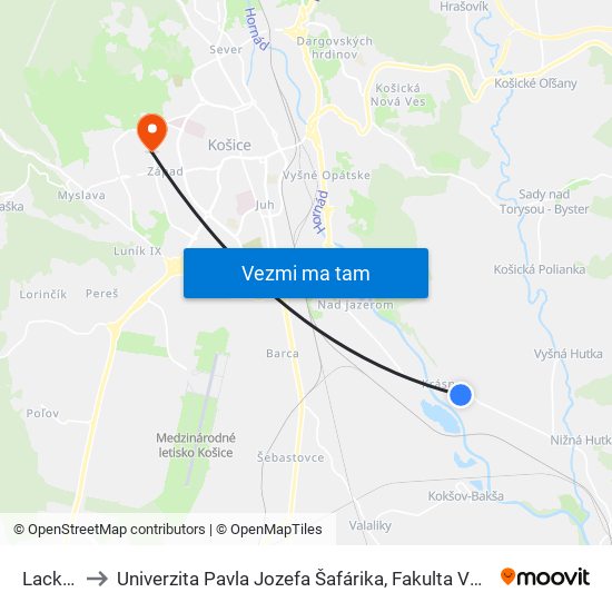 Lackova to Univerzita Pavla Jozefa Šafárika, Fakulta Verejnej Správy map