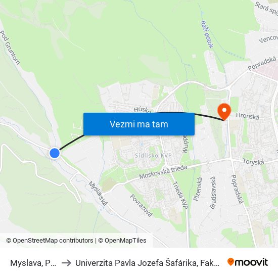 Myslava, Pri Škole to Univerzita Pavla Jozefa Šafárika, Fakulta Verejnej Správy map