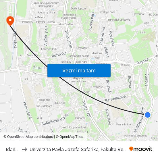 Idanska to Univerzita Pavla Jozefa Šafárika, Fakulta Verejnej Správy map