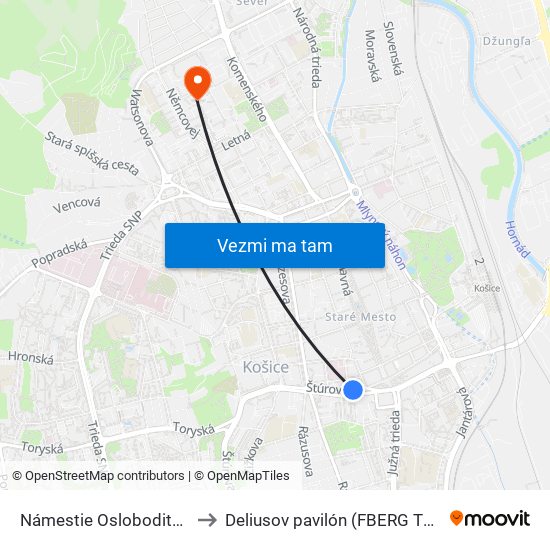 Námestie Osloboditeľov to Deliusov pavilón (FBERG TUKE) map