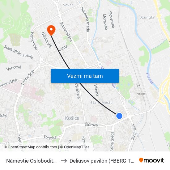 Námestie Osloboditeľov to Deliusov pavilón (FBERG TUKE) map