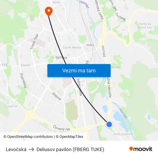 Levočská to Deliusov pavilón (FBERG TUKE) map