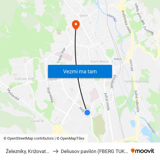 Železníky, Križovatka to Deliusov pavilón (FBERG TUKE) map