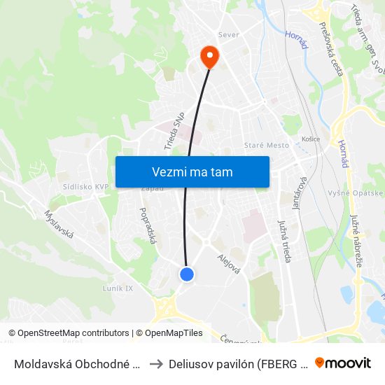 Moldavská Obchodné Centrá to Deliusov pavilón (FBERG TUKE) map