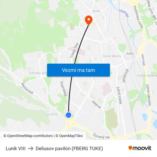 Luník VIII to Deliusov pavilón (FBERG TUKE) map