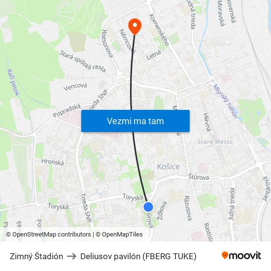 Zimný Štadión to Deliusov pavilón (FBERG TUKE) map