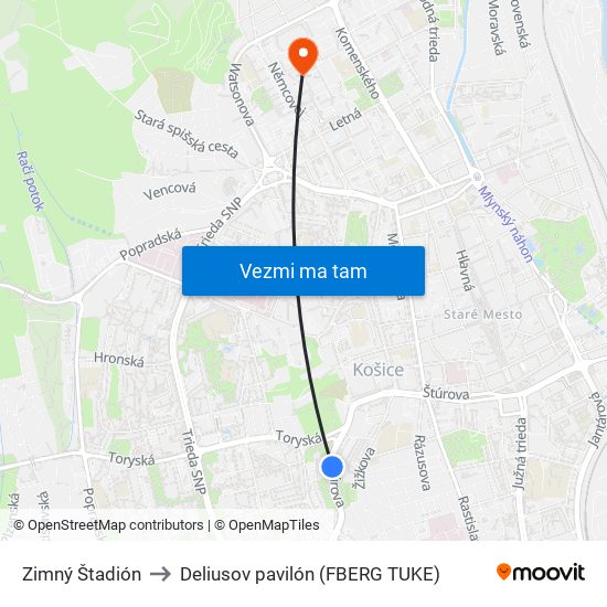 Zimný Štadión to Deliusov pavilón (FBERG TUKE) map
