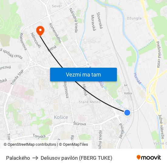 Palackého to Deliusov pavilón (FBERG TUKE) map