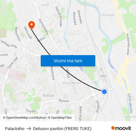 Palackého to Deliusov pavilón (FBERG TUKE) map