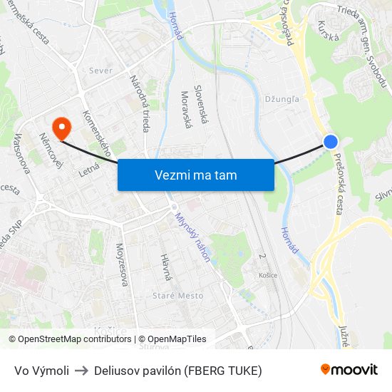 Vo Výmoli to Deliusov pavilón (FBERG TUKE) map