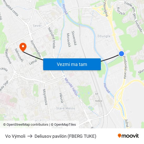 Vo Výmoli to Deliusov pavilón (FBERG TUKE) map