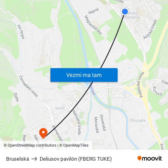 Bruselská to Deliusov pavilón (FBERG TUKE) map