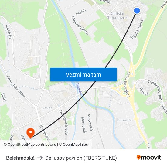 Belehradská to Deliusov pavilón (FBERG TUKE) map