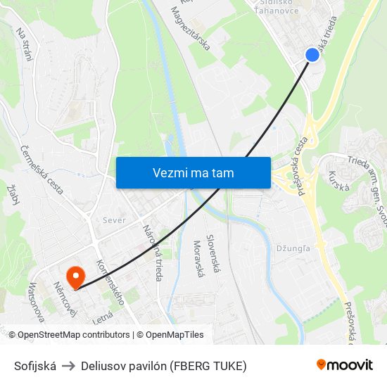 Sofijská to Deliusov pavilón (FBERG TUKE) map