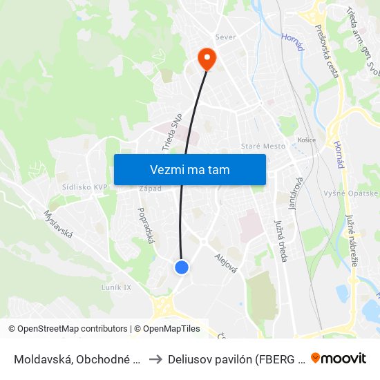 Moldavská, Obchodné Centrá to Deliusov pavilón (FBERG TUKE) map