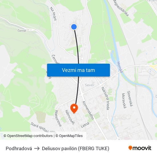 Podhradová to Deliusov pavilón (FBERG TUKE) map